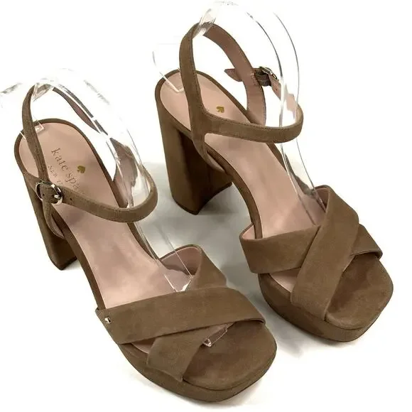 Kate Spade New York Delia Platform Beige Suede Sandals Size 9B New MSRP $228