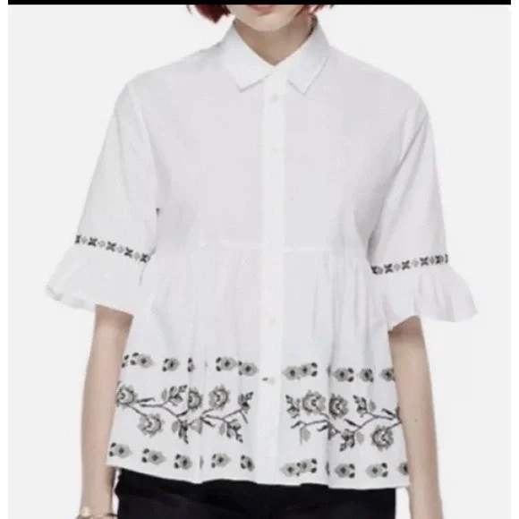 KATE‎ SPADE BROOME STREET SHIRT 100% COTTON EMBROIDERED Size Small