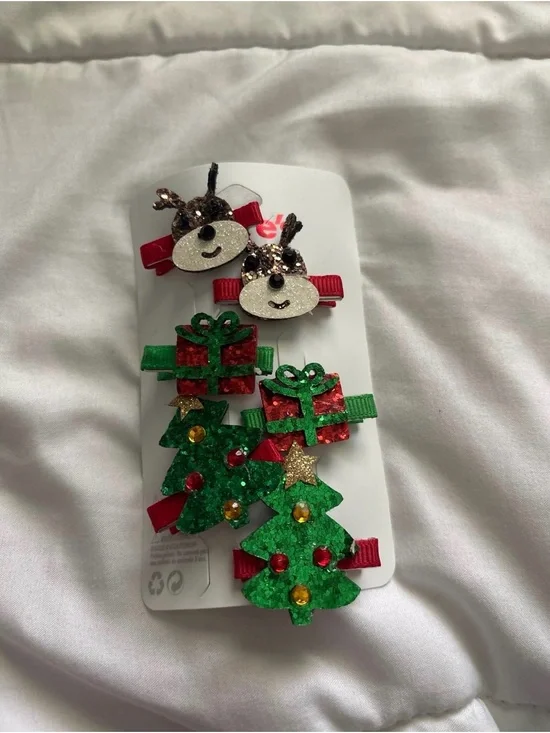 Claire's Red & Green Glitter Holiday Hair Clip Set