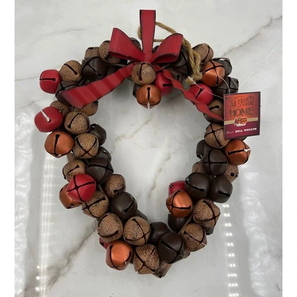 Cracker Barrel Heart Bell Wreath All Hearts Come Home Red Brown Copper Rustic