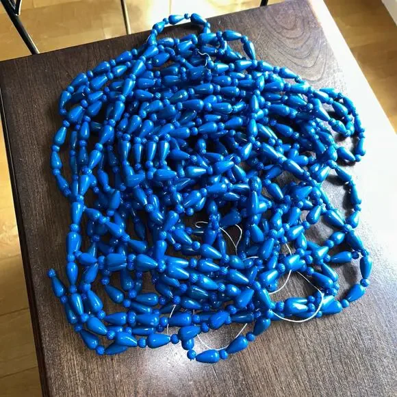 Vintage blue beaded garland Christmas tree decoration 50ft+