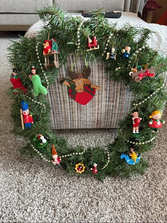 Wreath with Assorted Wooden Ornaments