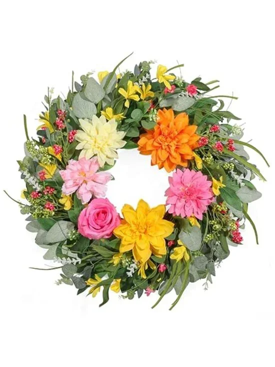 24 Inch Artificial Summer Wreath with Dahlia and Peony