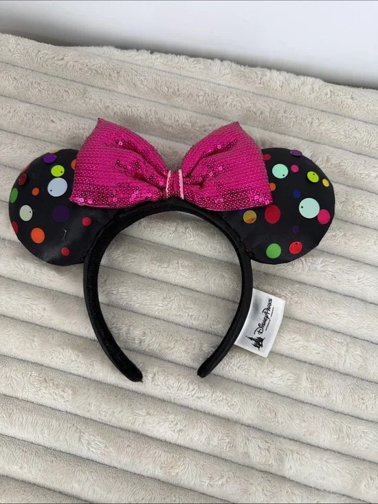 Disney Parks Minnie Mouse Polka Dot Ears with Pink Sequin Bow
