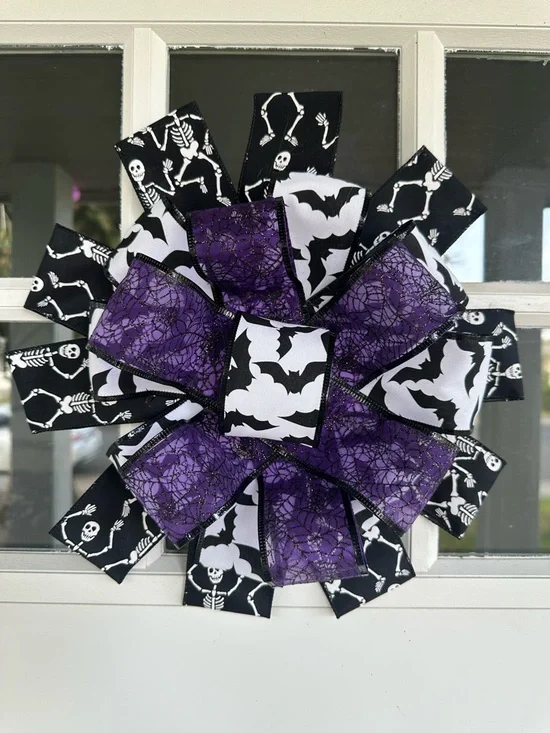 Halloween Ribbon Bow Wreath -  Decorative Door Décor