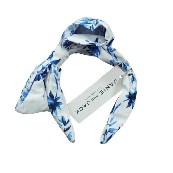 Janie and Jack Girls Blue White Floral Knotted Headband NWT Preppy Coastal Cute