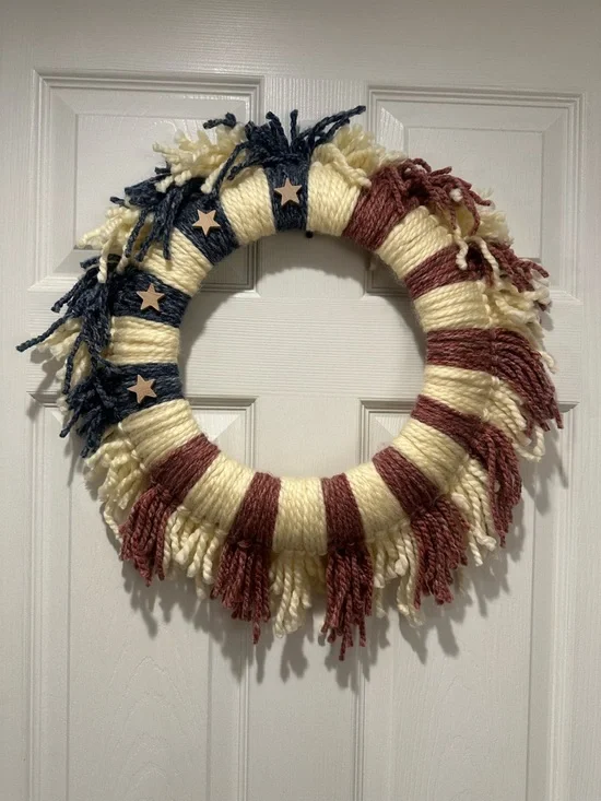 Handmade Farmhouse Patriotic Wreath, USA, Memorial Day, 4th of July, America