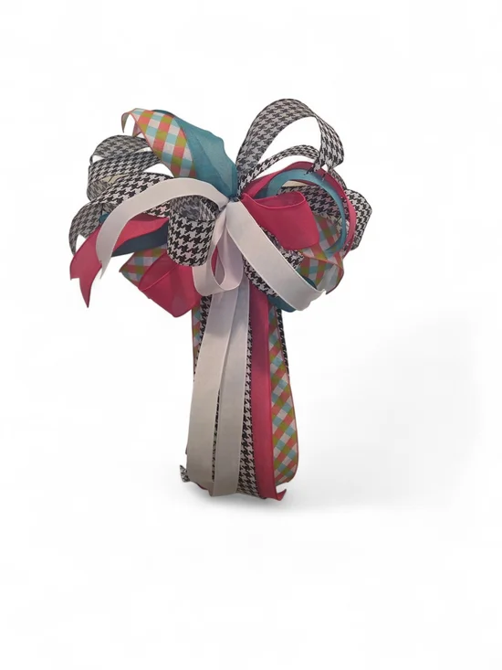 Decorative Multi-Pattern Ribbon Bow - Pink, Teal, Black & White