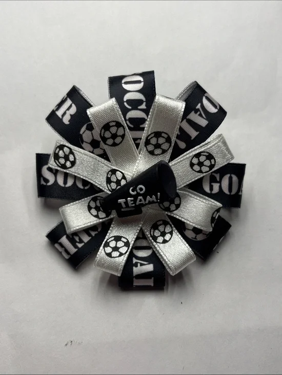 Black & White Soccer Team Ribbon Hair Bow