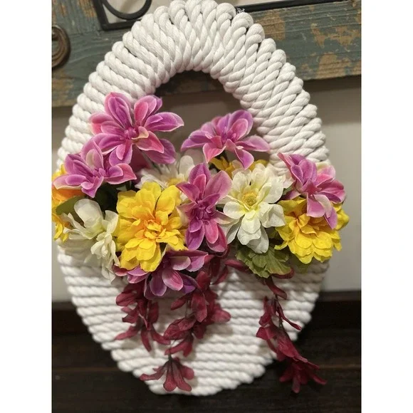 Handcrafted Rope And Floral Easter Basket Wreath