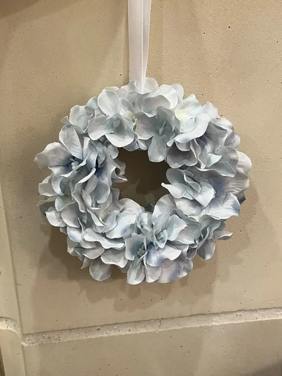 Light Blue Floral Mini Wreath with Ribbon