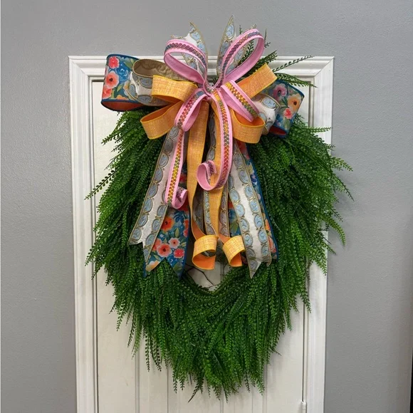 Pink & Yellow Ribbon Spring Door Wreath - Home Holiday