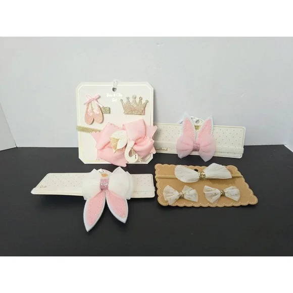 Mudpie baby bow headband lot NEW white pink sparkle
