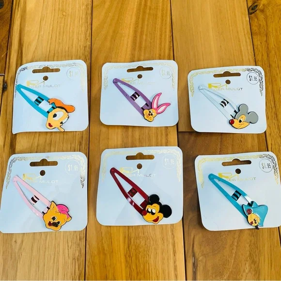 Vintage Cartoon Characters 6 Hair Barrettes New Old Stock