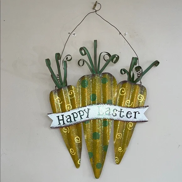 Happy Easter Gold & Green Carrot Wall Hanging