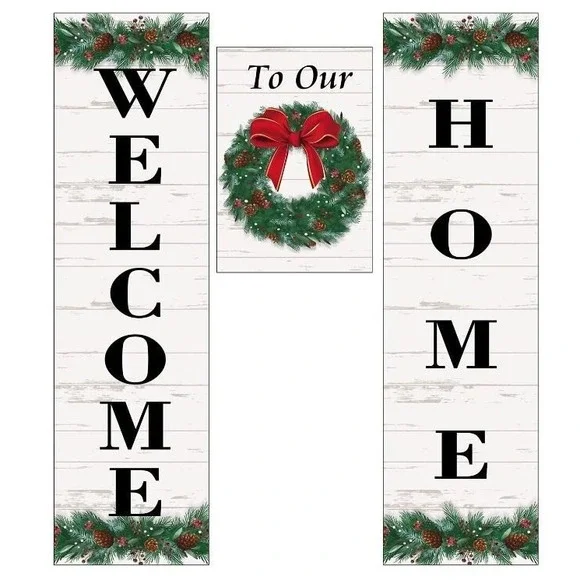 Evergreen 3 Piece Door Banner Kit Christmas Wreath Home Sweet Home Decor A13