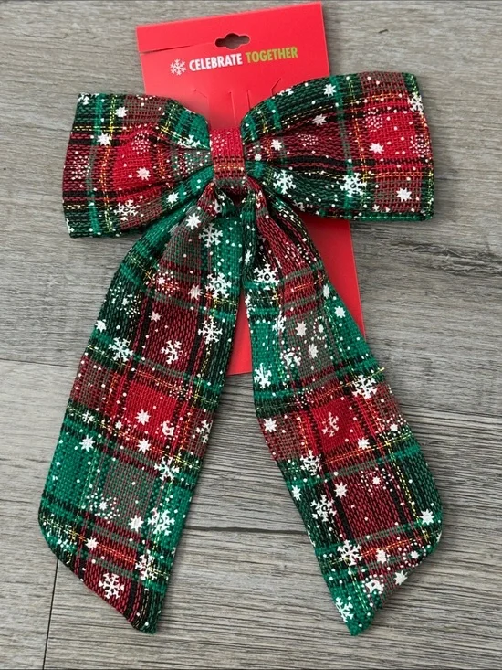 Kohl's Red & Green Plaid Snowflake Ribbon Bow Hair Clip