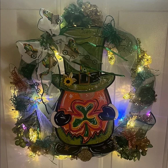 Festive St. Patrick's Day Wreath with Lights
