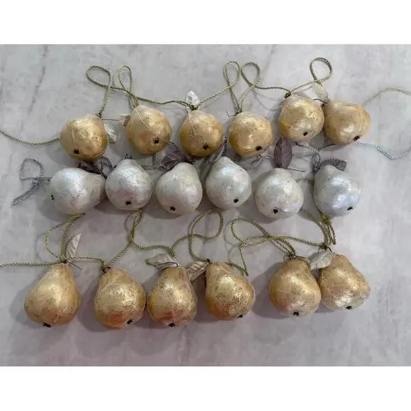 Pear Faux Fruit Garland, Silver & Gold, Christmas, 68in Long, 3 Strands