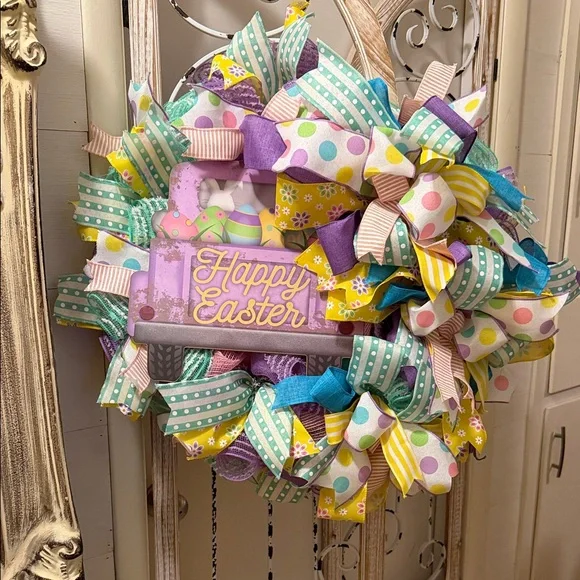 Easter Polka Dot Ribbon Wreath