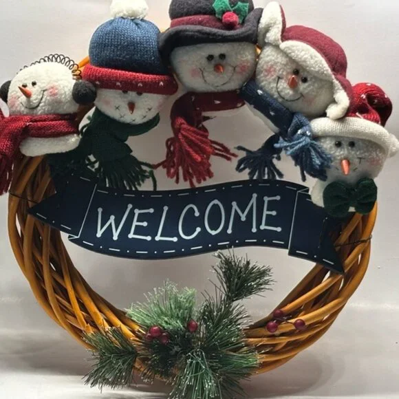 Vintage Festive Snowman Welcome Wreath