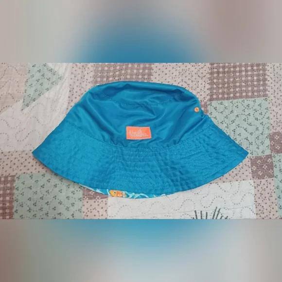 Blue Bucket Hat with Orange Logo