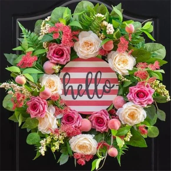 Spring Wreath Peony & Rose Floral Summer Wreath with Pink Peach, 24 Inch