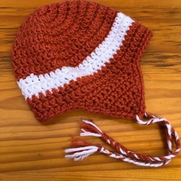 Hand Knit Baby‎ Hat Rust with Ear Flaps 6mo-12mo