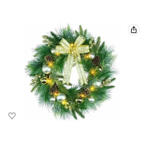 Pre Lit Christmas Wreath with Fairy Lights 20 Inch