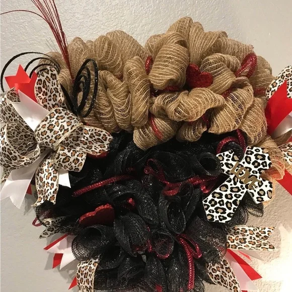 Hand Crafted Burlap Wreath Leopard Print Cross 18” Final Sale