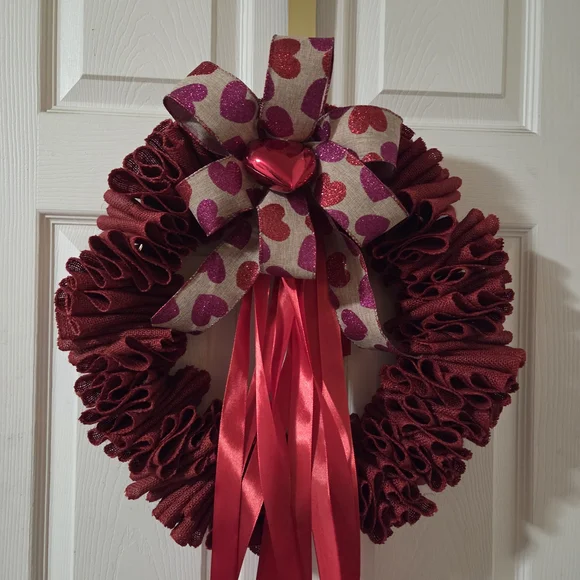 Elegant Red Heart Wreath with Ribbon