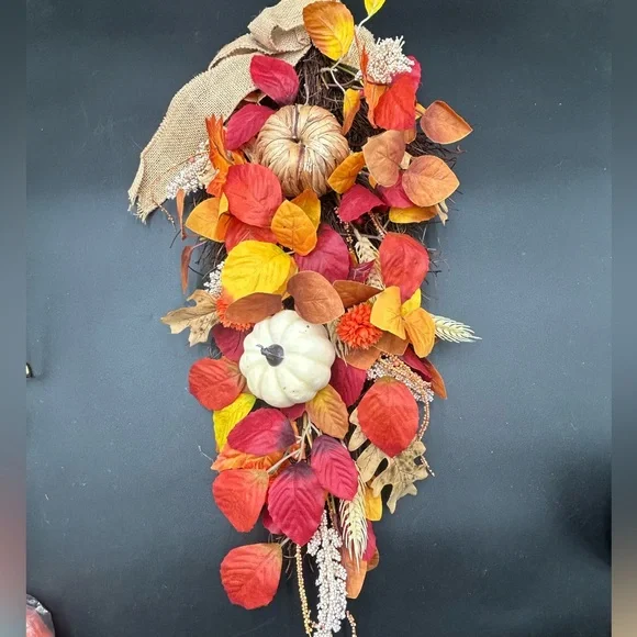 Autumn Leaf and Pumpkin arrangement Or Swag Wall Decor