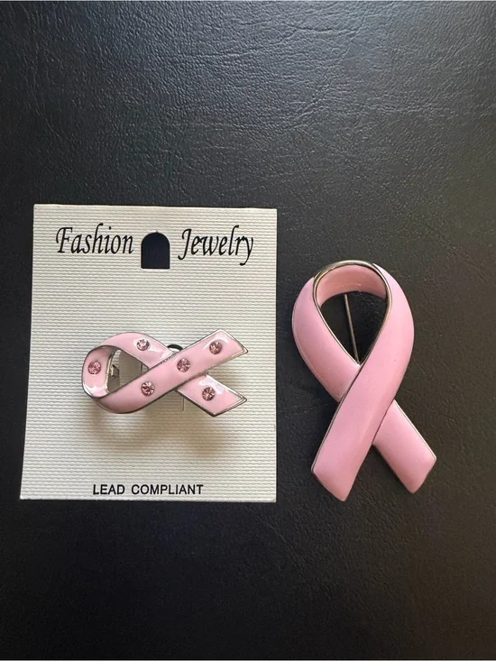 Pink Awareness Ribbon Brooches - Enamel & Rhinestone