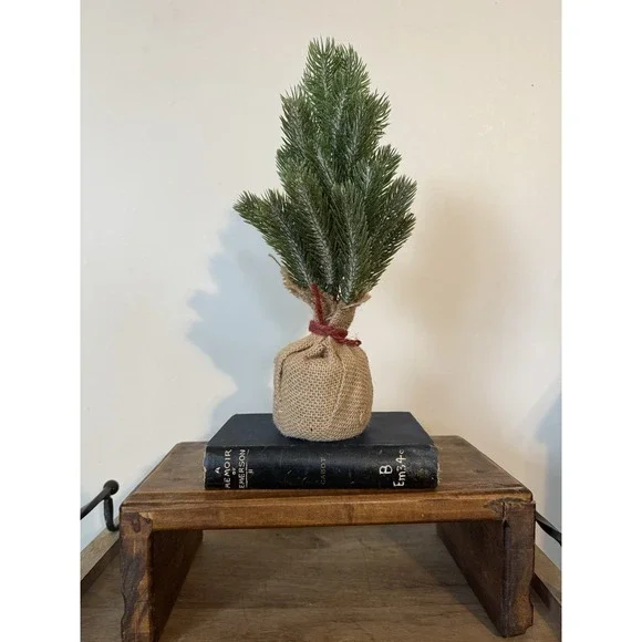 Cute Winter Christmas Tree Simple Primitive Burlap Cottage Farmhouse Decor Small