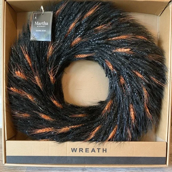 Martha Stewart Halloween Dried Wheat Wreath Indoor Black Orange Autumn Fall 18