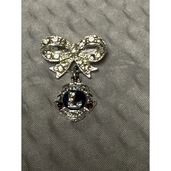 VTG. LIONS INTERNATIONAL BEAUTIFUL RHINESTONE BOW FRATERNAL CLUB DANGLE PIN‎ ORA