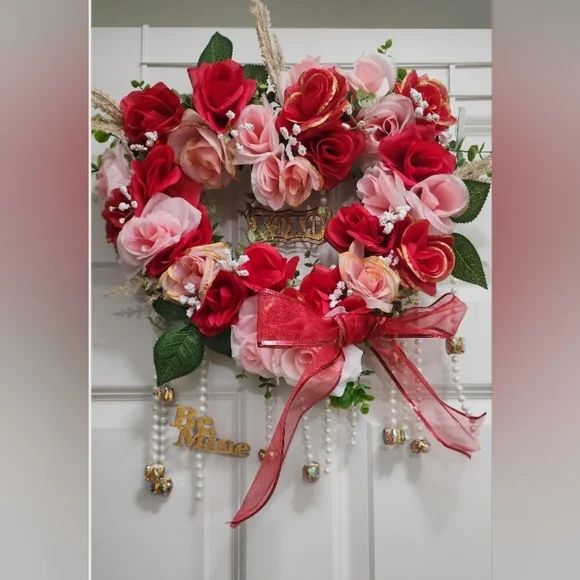 Valentine's Day Red and Pink Rose Wreath