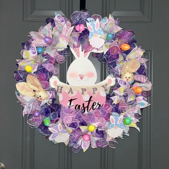 Easter Bunny Wreath with Purple Accents