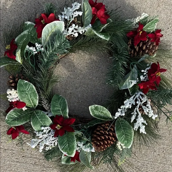 Festive Holiday Wreath with Red Accents