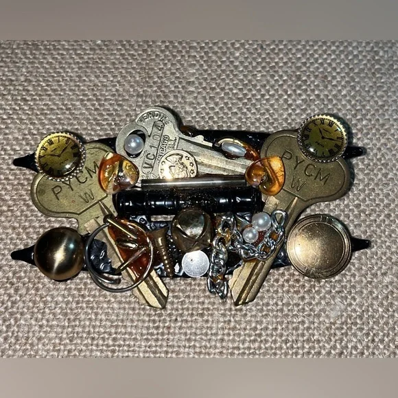 Steampunk Brooch Handmade OOAK Mixed 