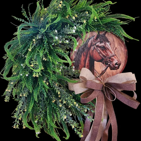 Green and Brown Horse-Themed Wreath