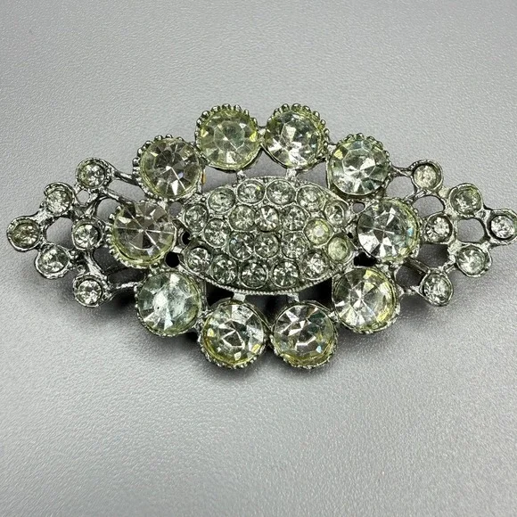 Vintage Art Deco Pot Metal Rhinestone Brooch Pave 2.5