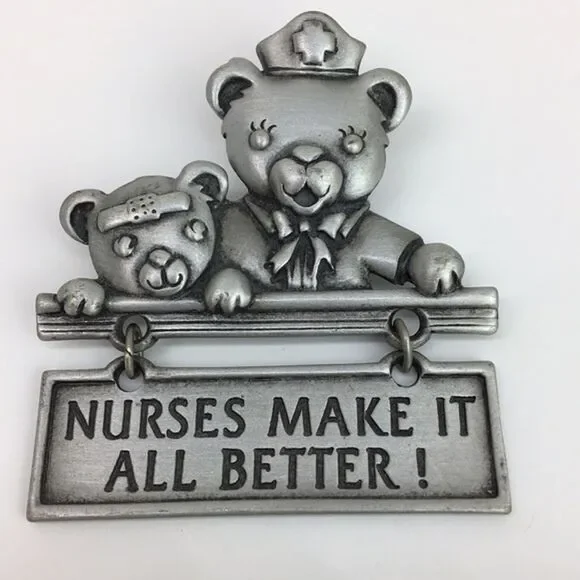 Vtg. J.J. Brooch Pin Nurses‎ Teddy Bear Articulated Kitchy Cute Nurse Gift