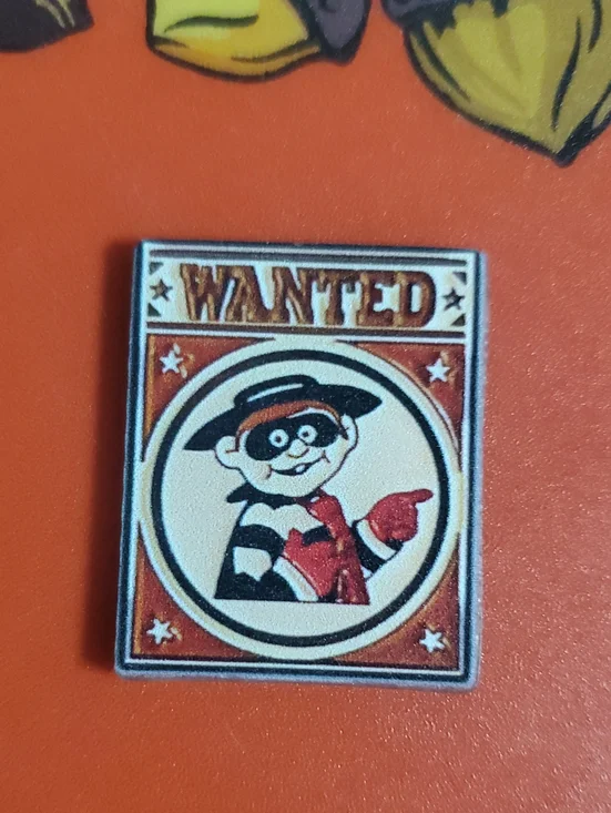 Hamburger burglar Wanted Character Enamel Pin - Red & Black