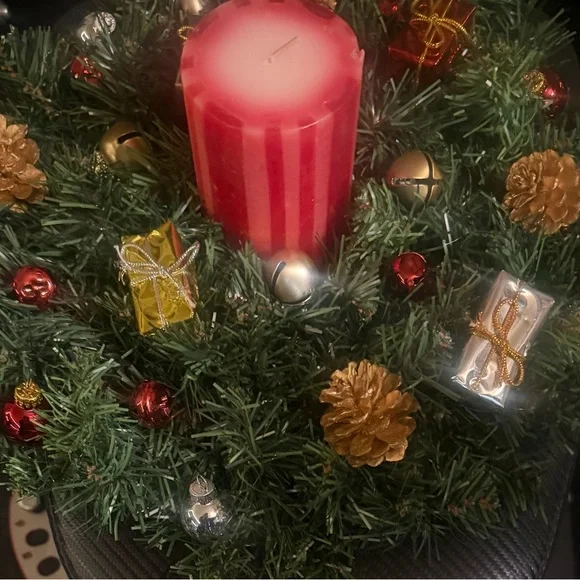 Festive Holiday Candle Centerpiece with Red and Gold Accents