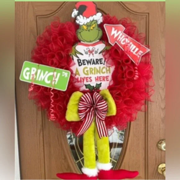 Handcrafted Grinch Holiday Wreath
