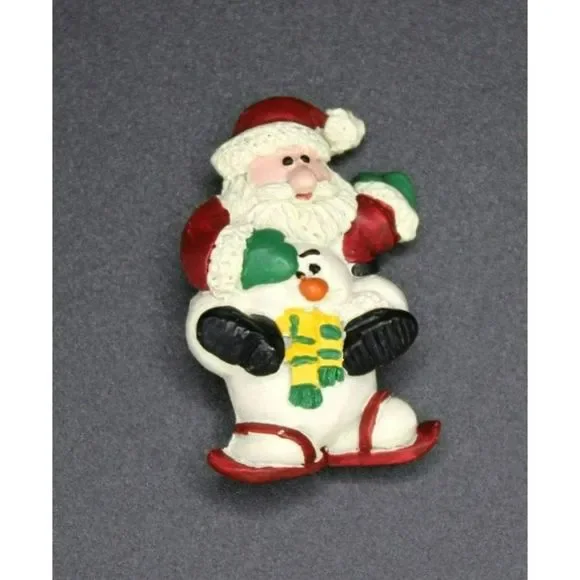 Cute Little Vintage Santa‎ and Snowman Pin Brooch