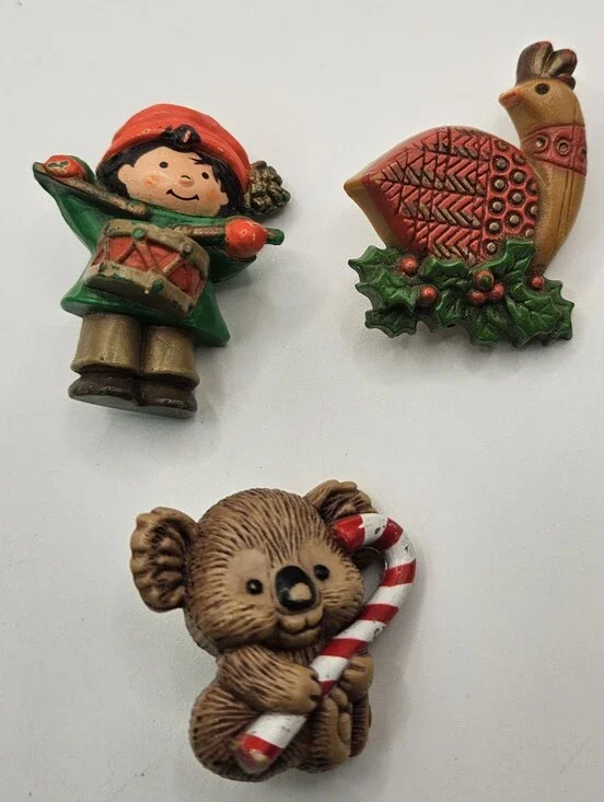 3 Vintage Hallmark Christmas Pins Brooches Holiday