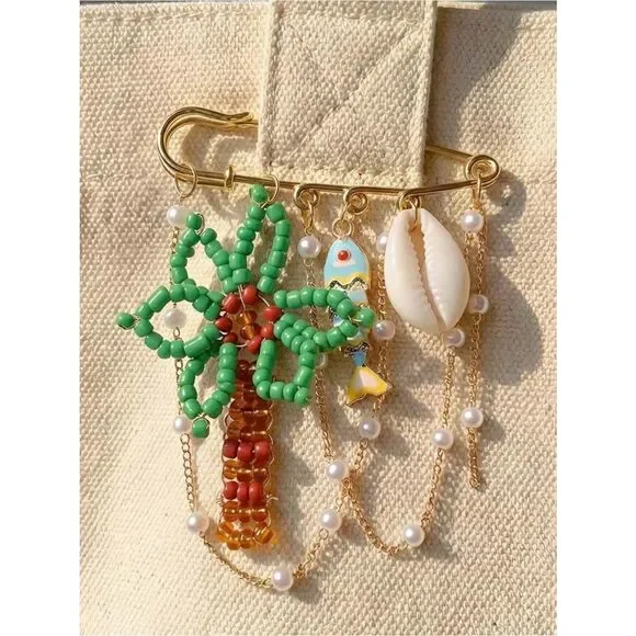 Green Beaded Palm Tree Brooch A1633
