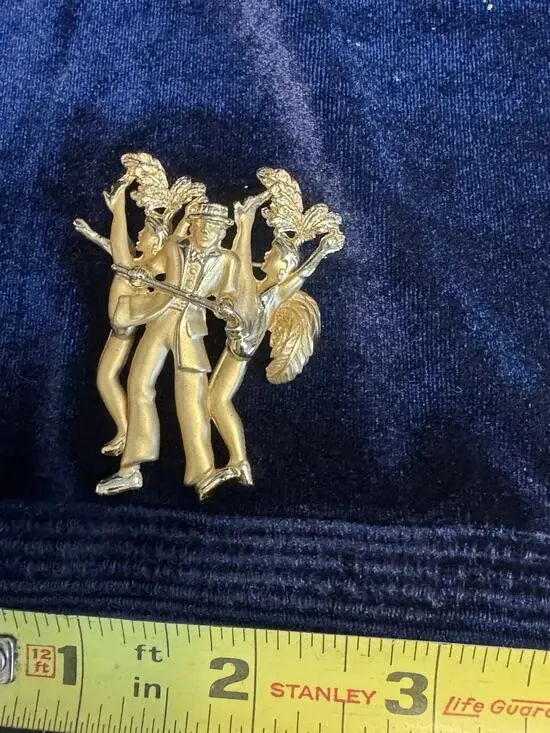 Vintage Gold Tone Mardi Gras Jazz Band Showgirls Cabaret Figural Brooch Pin